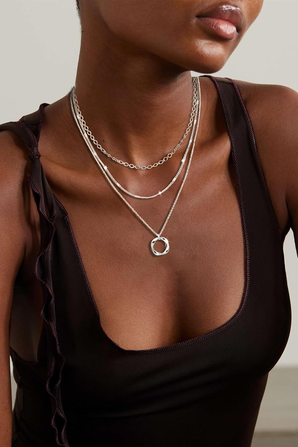 Manufacturer Layered Silver Necklaces for Women, Sterling Silver Stackable Stack Choker Necklaces for Women Trendy Layering Circle Pendant Chain Necklace Set Jewelry for Women Necklace