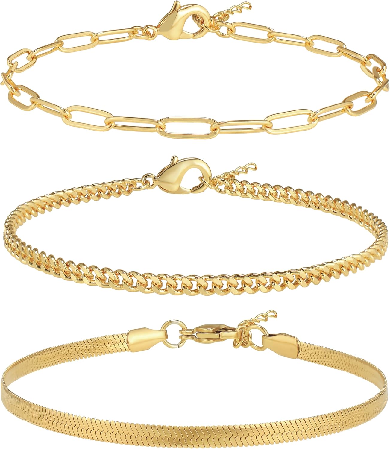 Manufacturer Reoxvo Dainty Bracelets for Women Trendy, Sterling Silver Plated Brass Link Chain Charm Bracelet Set for Women Stack 14K Gold Plated Brass Link Bracelets Jewelry Gift for Women rings