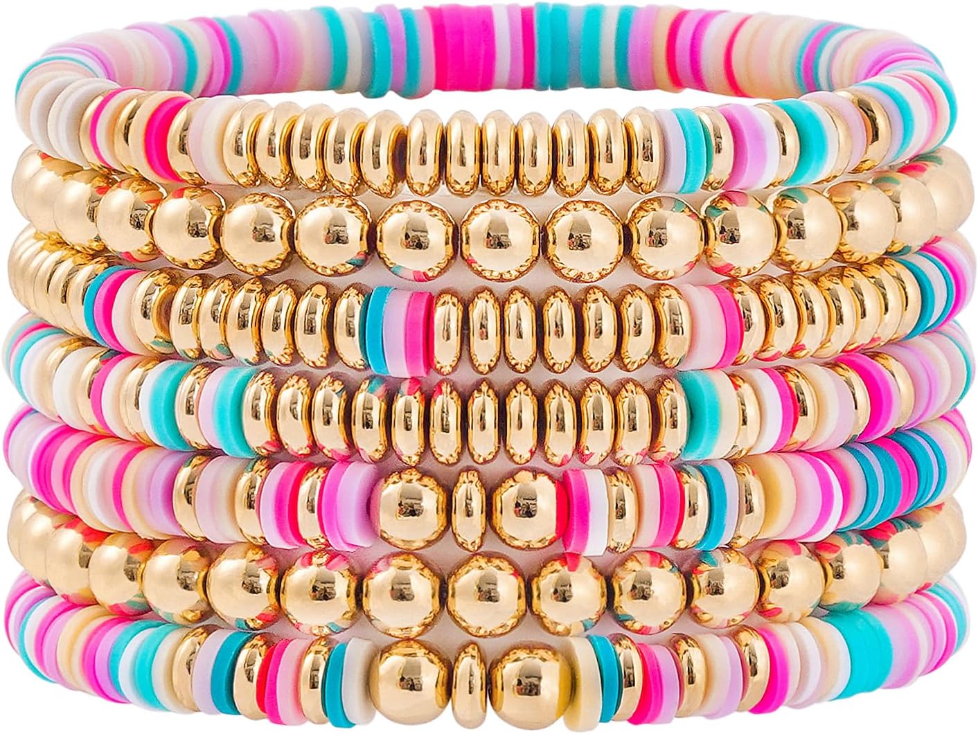 Manufacturer GOOJIDS Surfer Heishi Clay Bead Bracelets for Women Bohemian Stackable Gold Beaded Stretch Bracelets Elastic Layering Friendship Bracelets Set Boho Jewelry bracelets