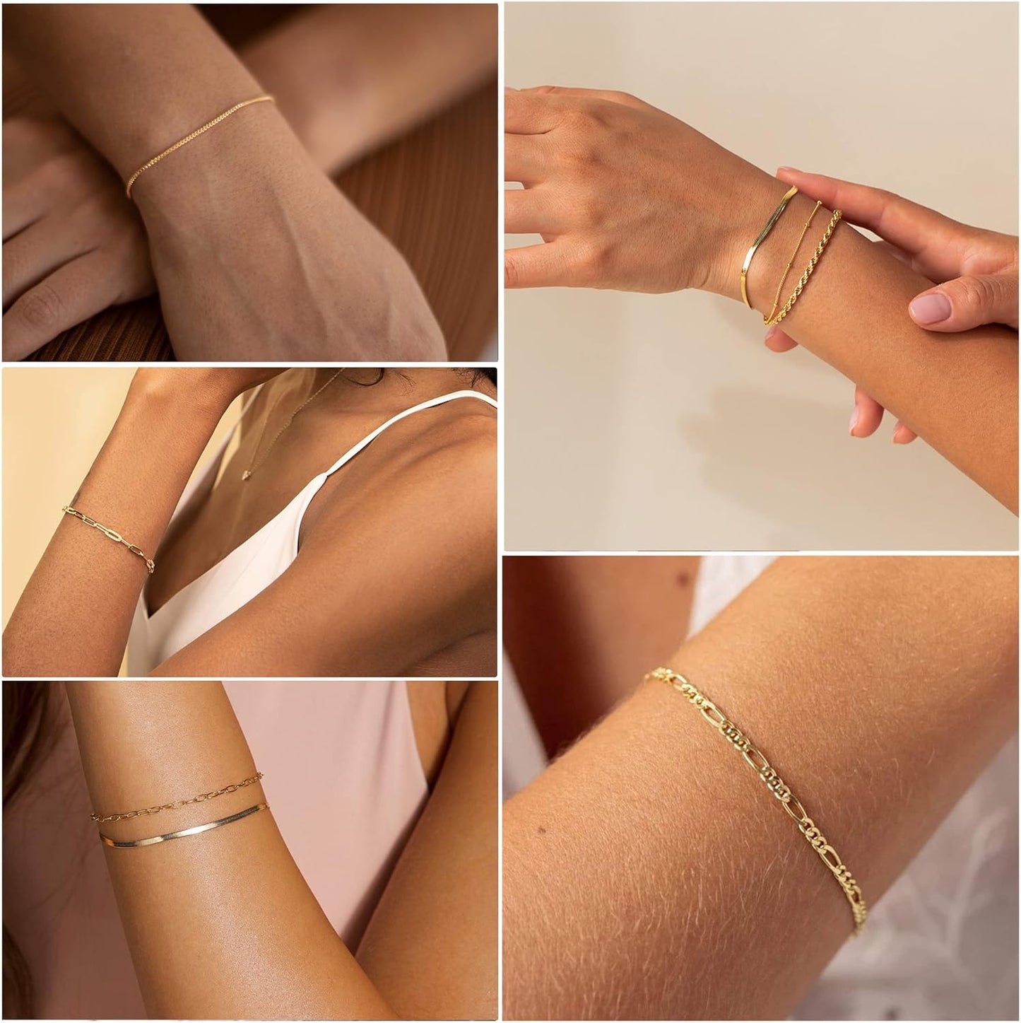 Manufacturer DEARMAY Gold Bracelets for Women Waterproof, 14K Real Gold Jewelry Sets Trendy Thin Dainty Stackable Cuban Link Paperclip Chain Bracelet Pack Fashion Accessories Gifts for Womens bracelets