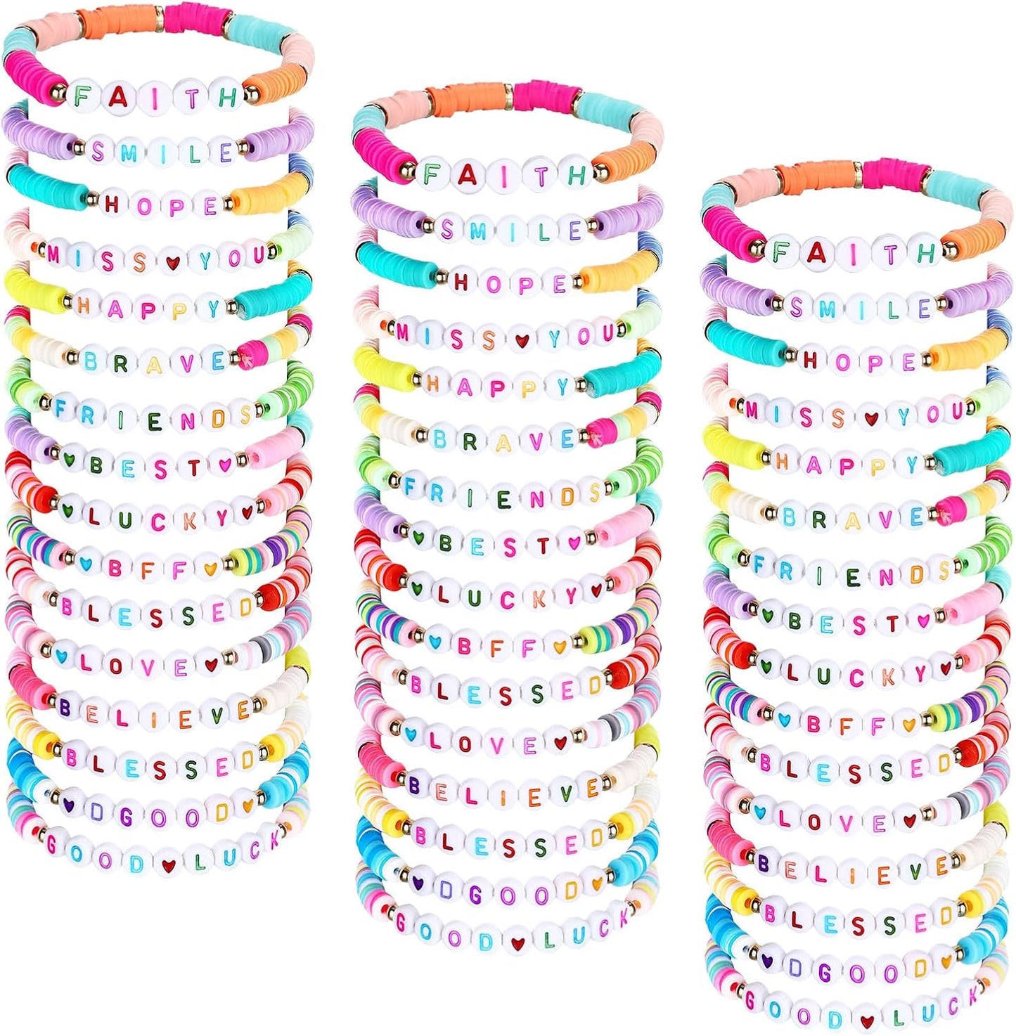Manufacturer Jadive 48 Pcs Friendship Bracelets Bulk Colorful Adjustable Kids Bracelets Stretch Clay Preppy Surfer Beaded Halloween Christmas Girl Boys Party Favors Jewelry Gift Set, Various Styles bracelets
