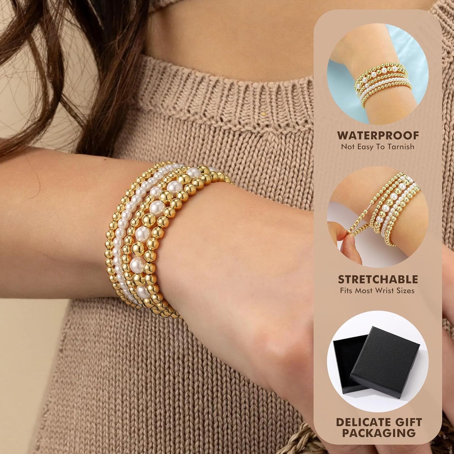 Manufacturer Yoosteel Gold Beaded Bracelets Set for Women, 14K Gold Plated Dainty Round Bead Ball Pearl Cross Bracelet for Women Simplicity Stackable Jewelry Gifts bracelets