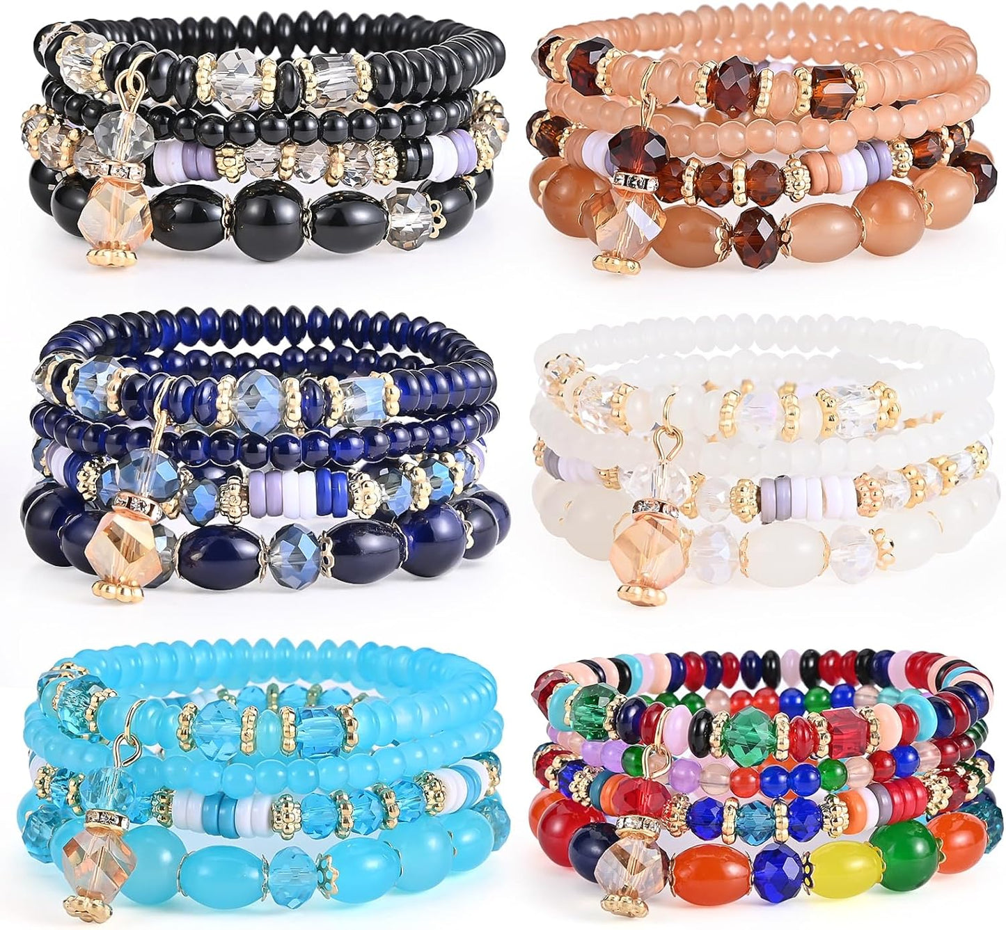 Manufacturer Bohemian Bracelet Sets for Women - 6 Sets Stackable Stretch Bracelets Multi-color Boho Jewelry for Women Hippie Bracelets Dainty Jewelry bracelets