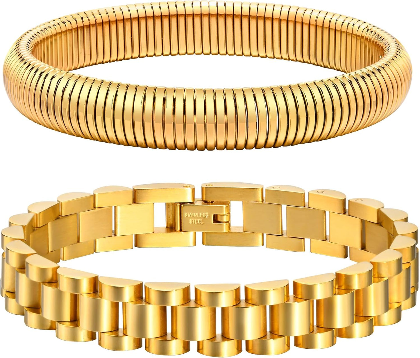 Manufacturer MPRAINBOW 2pcs Gold Chain Link Bracelet, Stainless Steel Crystal Friendship Bracelets Bangle,Watch Band Chains Wristband Jewelry with Adjust Tool bracelets