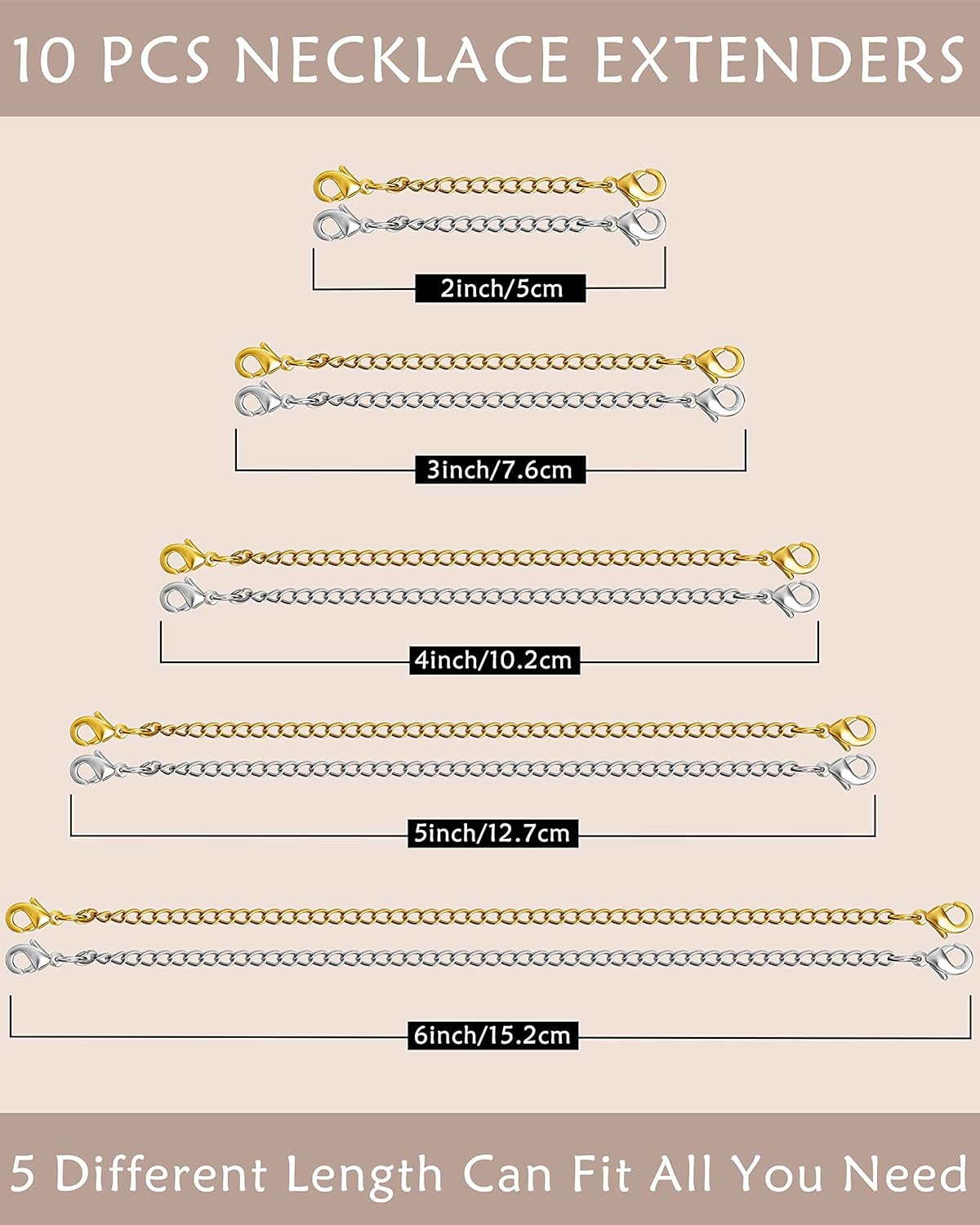 Manufacturer OHINGLT Necklace Extender 10Pcs Chain Extenders for Necklaces Bracelet, 14K Gold and Silver Plated Stainless Steel Extension Chain for Women Jewelry Making bracelets
