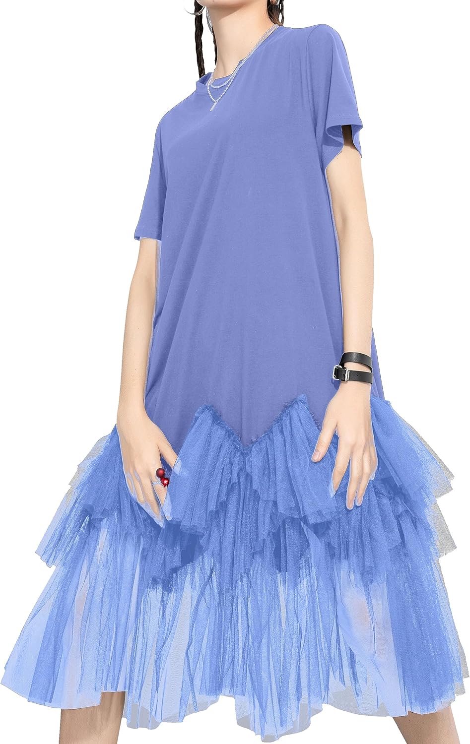 Manufacturer ellazhu Women's Casual Short Sleeve Crew Neck Tutu Tulle Dress with an Oversized Fit GY2266 dresses