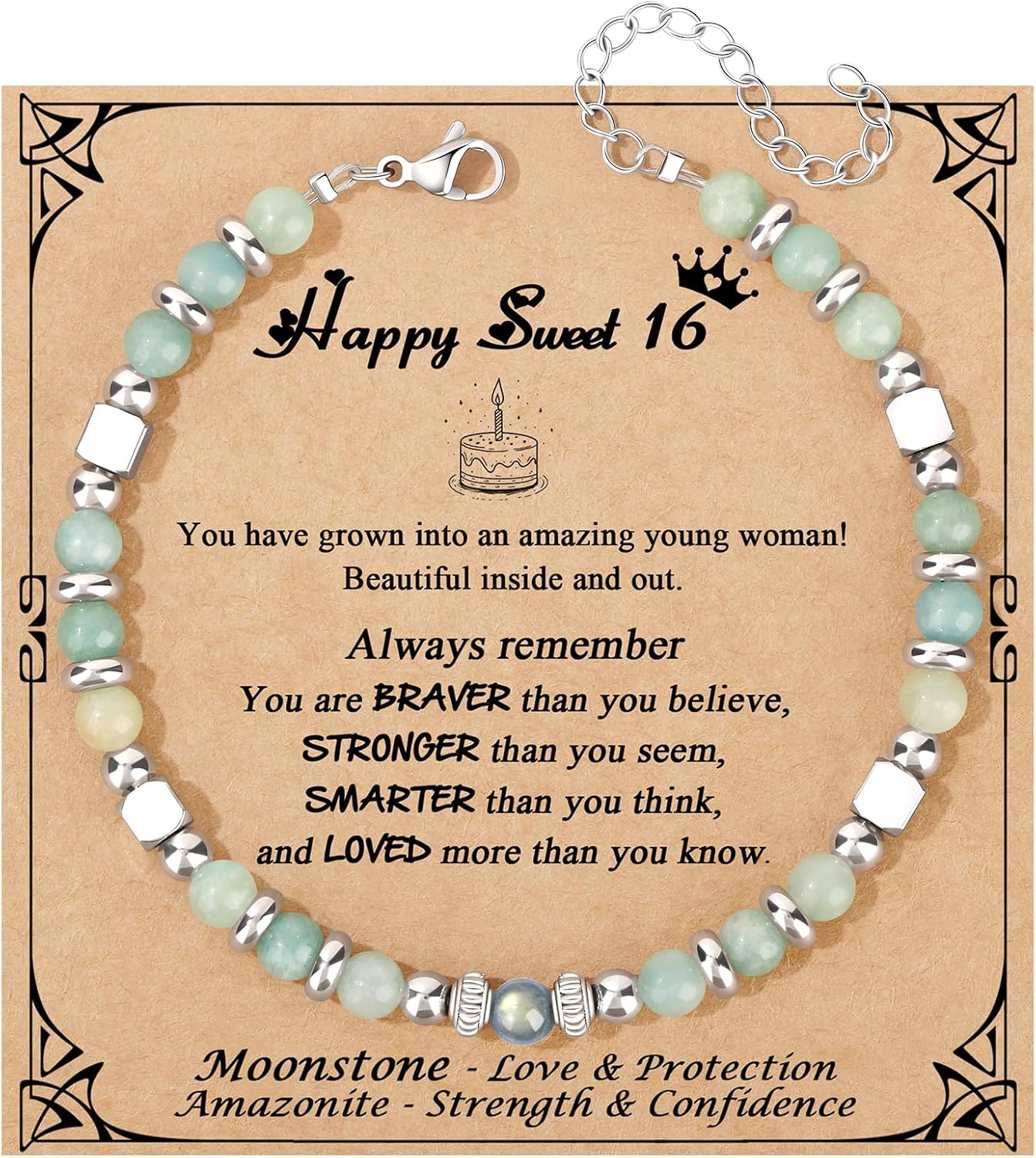 Manufacturer JoycuFF Amazonite Moonstone Bracelets, 6 7 8 9 10 11 Year Old 13th 16th 18th 21st 30th 40th 50th 60th Birthday Gifts for Her Women bracelets