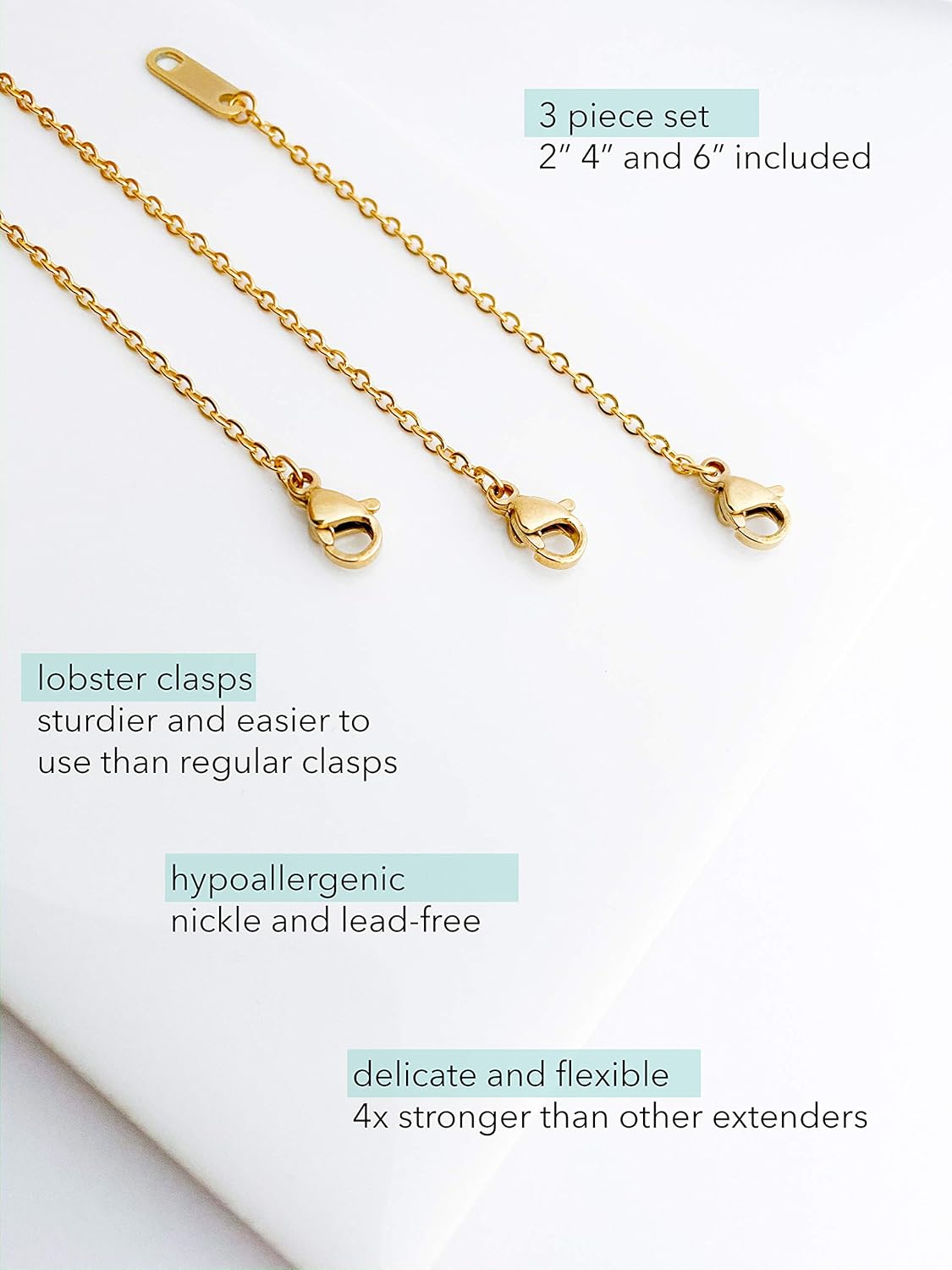 Manufacturer Altitude Boutique 18k Gold Plated Necklace Extenders Delicate Necklace Extender Chain Set for Women 3 Piece Set, Extensions 2", 4", 6" Inches Hypoallergenic in Gold, Rose Gold, or Silver Necklace
