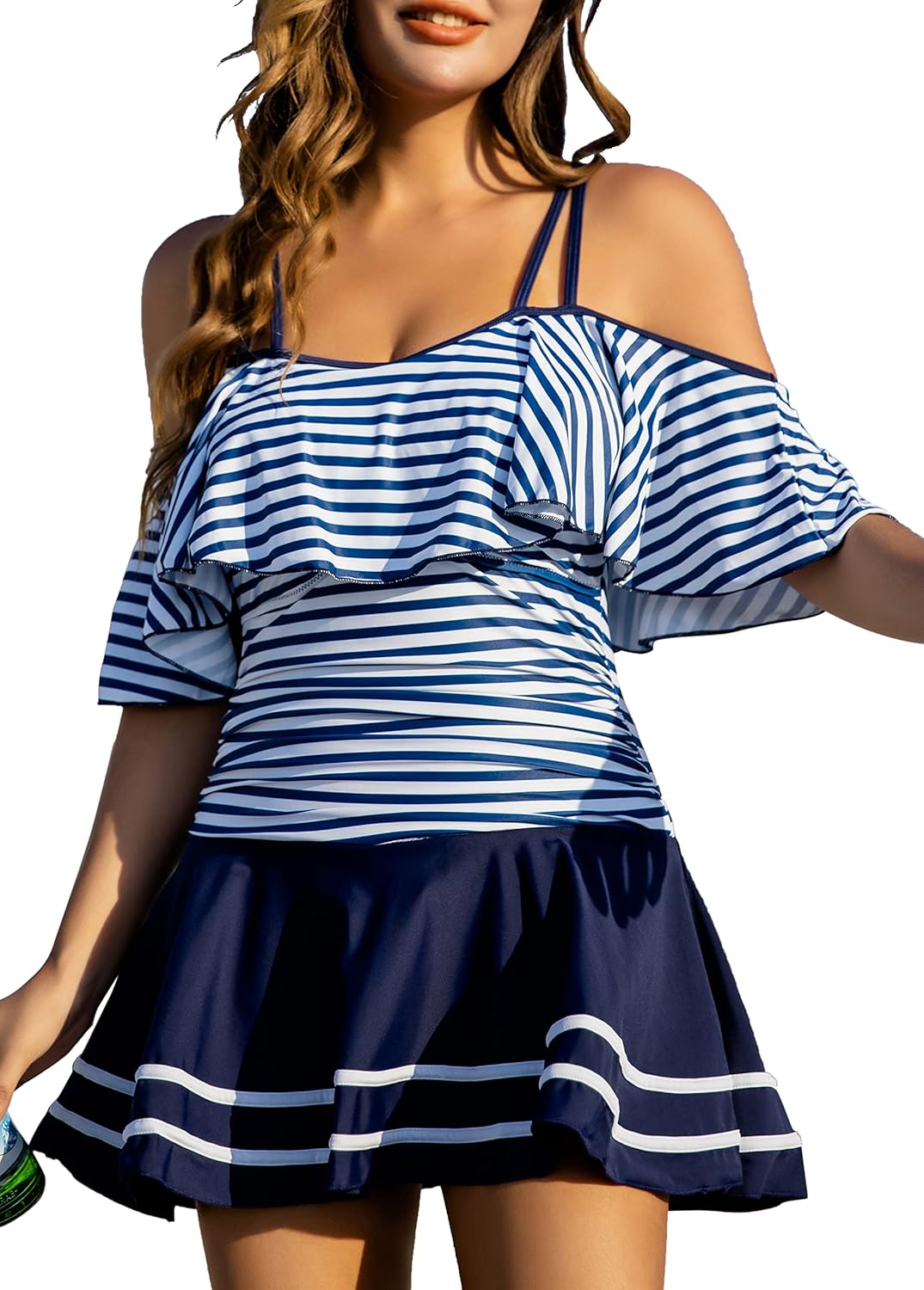 Manufacturer COCOPEAR Women's One Piece Flounce Swimsuit Off Shoulder Bathing Suit Tummy Control Swimdress Swimsuit