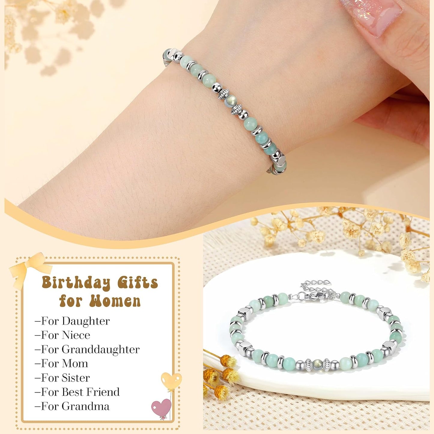 Manufacturer JoycuFF Amazonite Moonstone Bracelets, 6 7 8 9 10 11 Year Old 13th 16th 18th 21st 30th 40th 50th 60th Birthday Gifts for Her Women bracelets