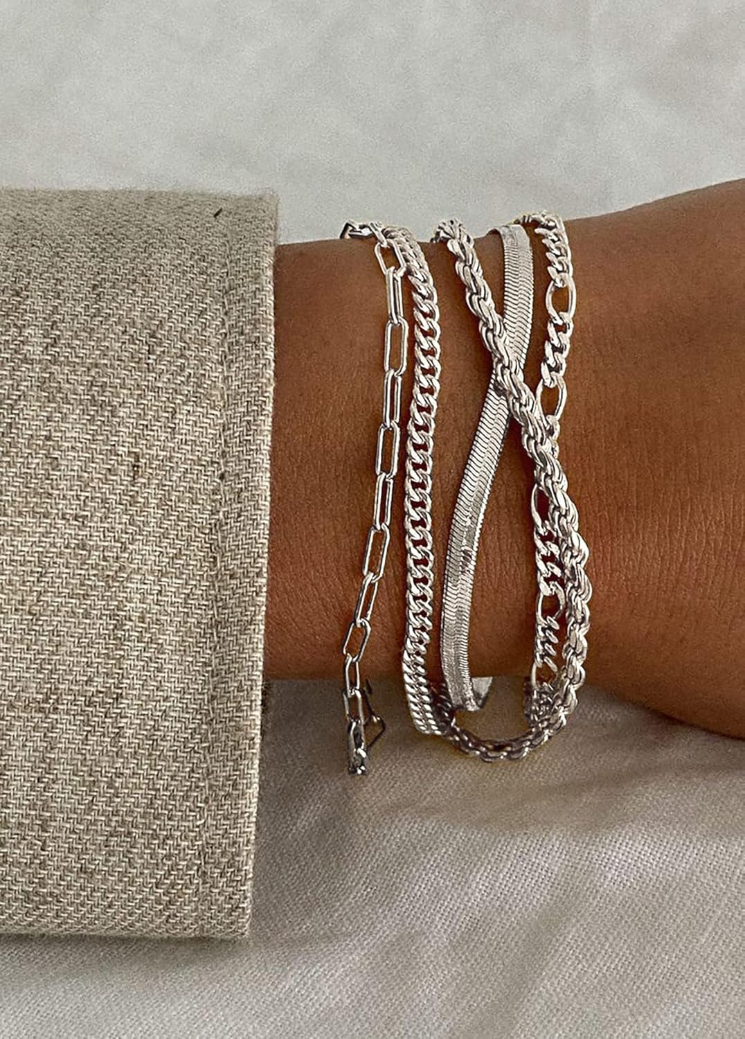Manufacturer DEARMAY Gold Bracelets for Women Waterproof, 14K Real Gold Jewelry Sets Trendy Thin Dainty Stackable Cuban Link Paperclip Chain Bracelet Pack Fashion Accessories Gifts for Womens bracelets