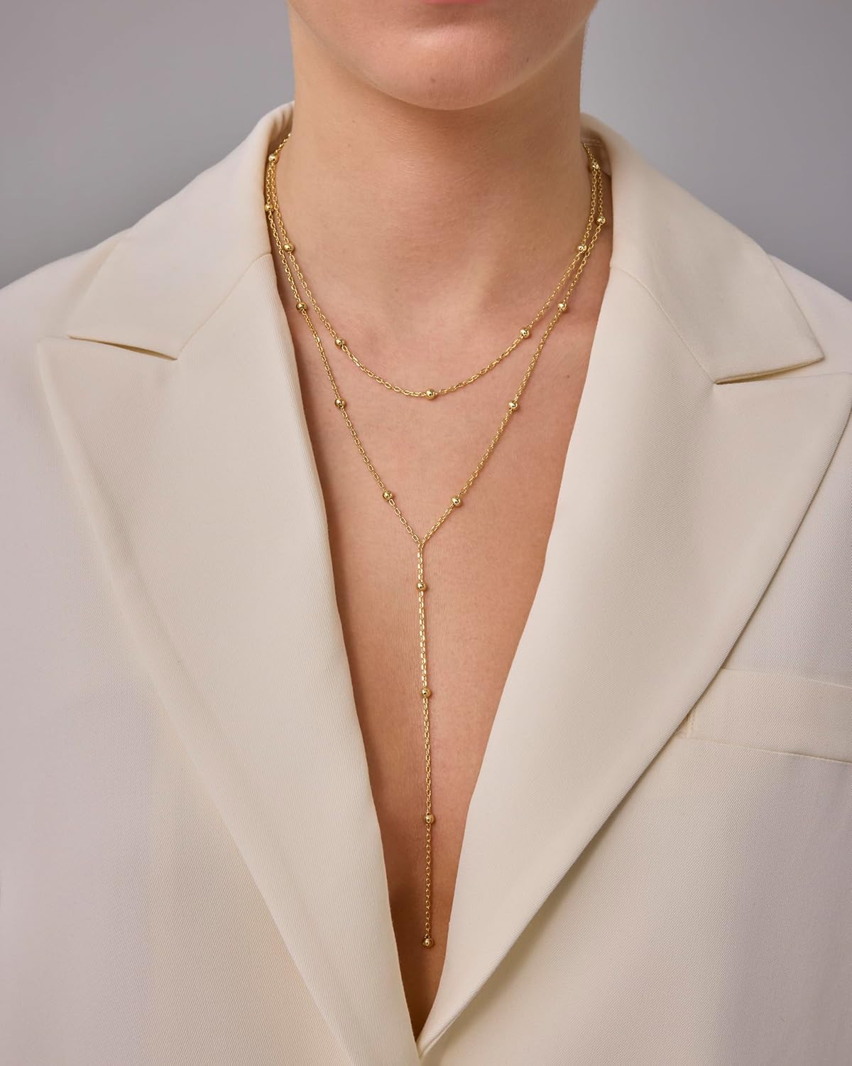 Manufacturer PAVOI 14K Gold Plated Drop Lariat Chain for Women - Gold Cubic Zirconia Long Necklace - Station Star Layered Beaded Y Necklace necklace