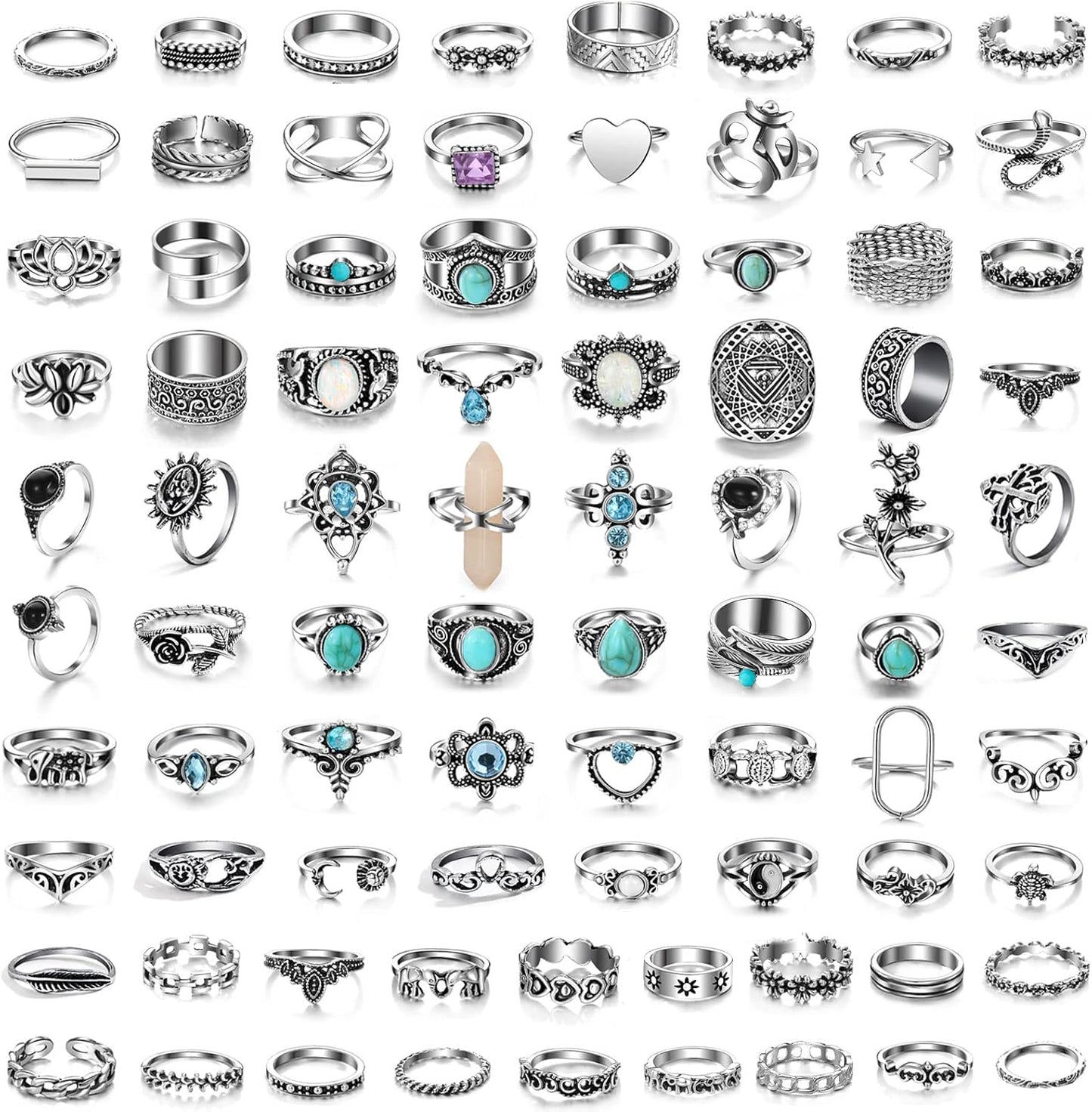 Manufacturer 17IF Vintage Silver Knuckle Rings Set for Women Men, Chunky Rings Aesthetic Snake Grunge Stackable Gothic Ring Adjustable Y2K Punk Bulky Boho Finger Alt of Rings, Stacking Fairy Skull Frog Heart Star Flower Midi Ring Pack rings