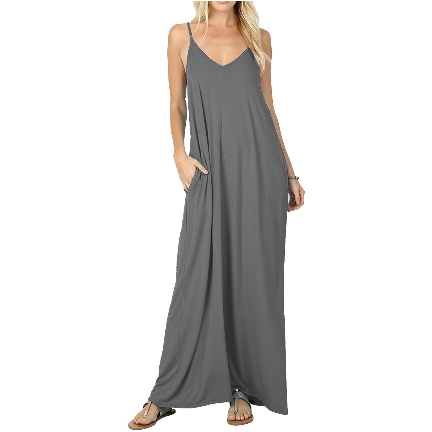 Summer new solid color pocket sling vest dress, spot women's clothing