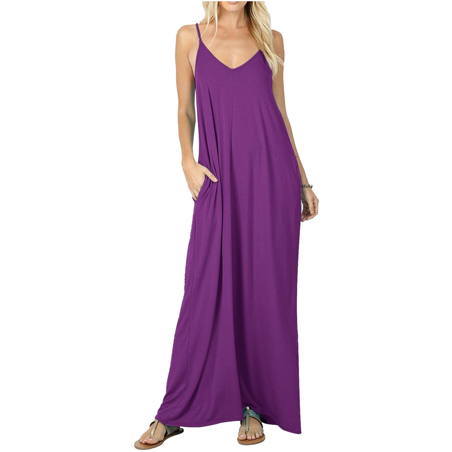 Summer new solid color pocket sling vest dress, spot women's clothing