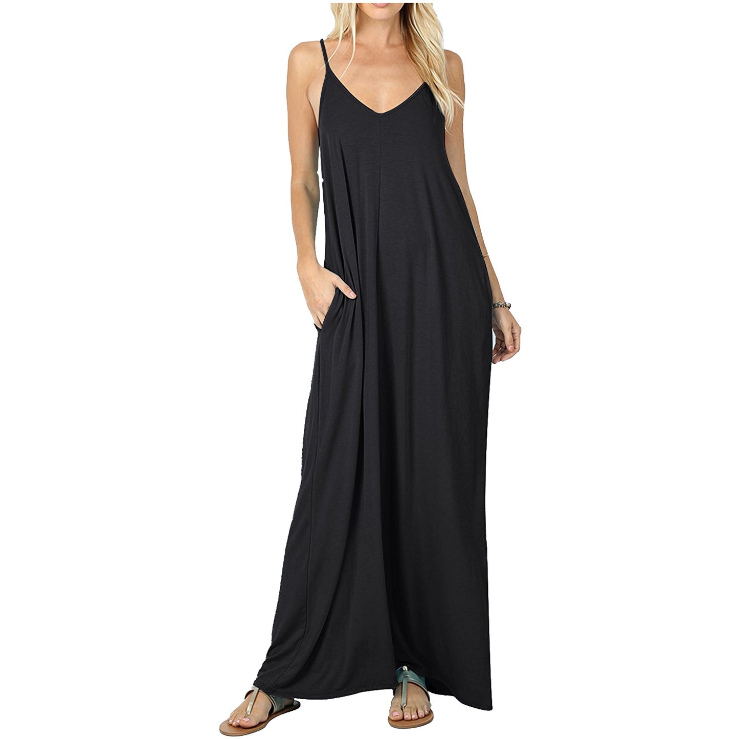 Summer new solid color pocket sling vest dress, spot women's clothing