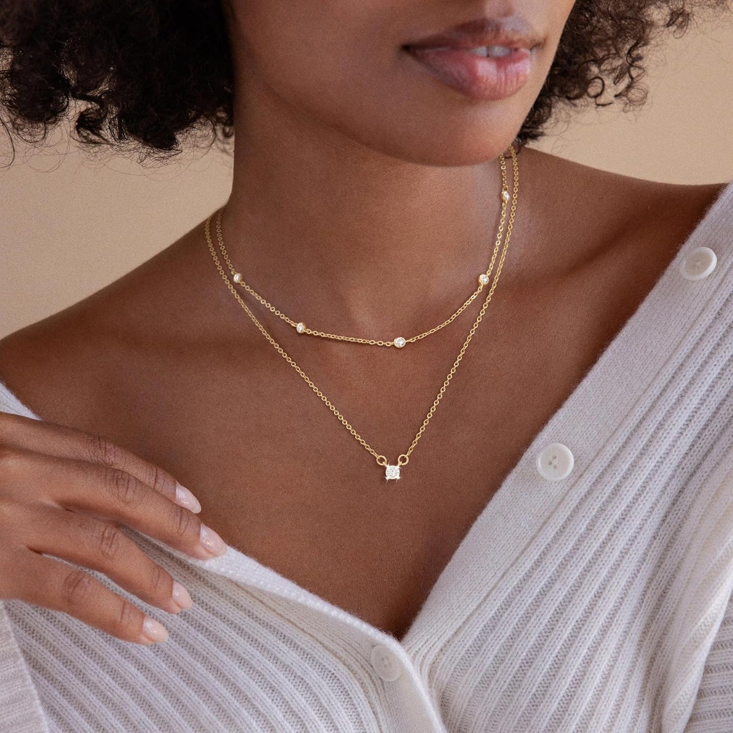 Manufacturer Gold/Sliver Layered Necklace for Women,Dainty 14K Gold/Sliver Plated CZ Pendant Necklace Trendy Choker Necklace Jewelry Gift for Women Necklace