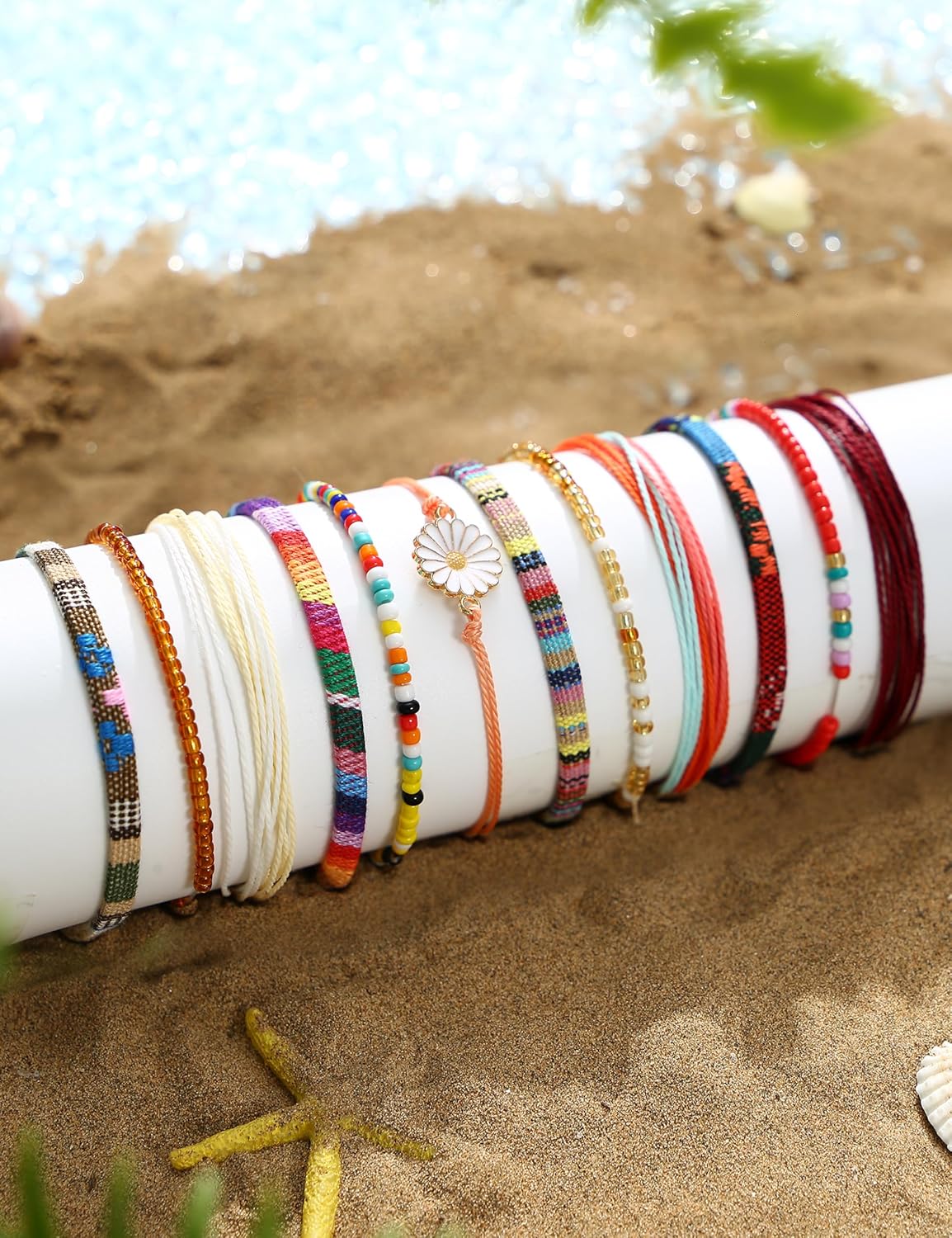 Manufacturer LOLIAS 24 Pieces Waterproof String Bracelets for Women Surfer Wave Boho Bracelet Adjustable Handmade Friendship Bracelet String Ocean Beach Boho Bracelets Anklets for Women bracelets