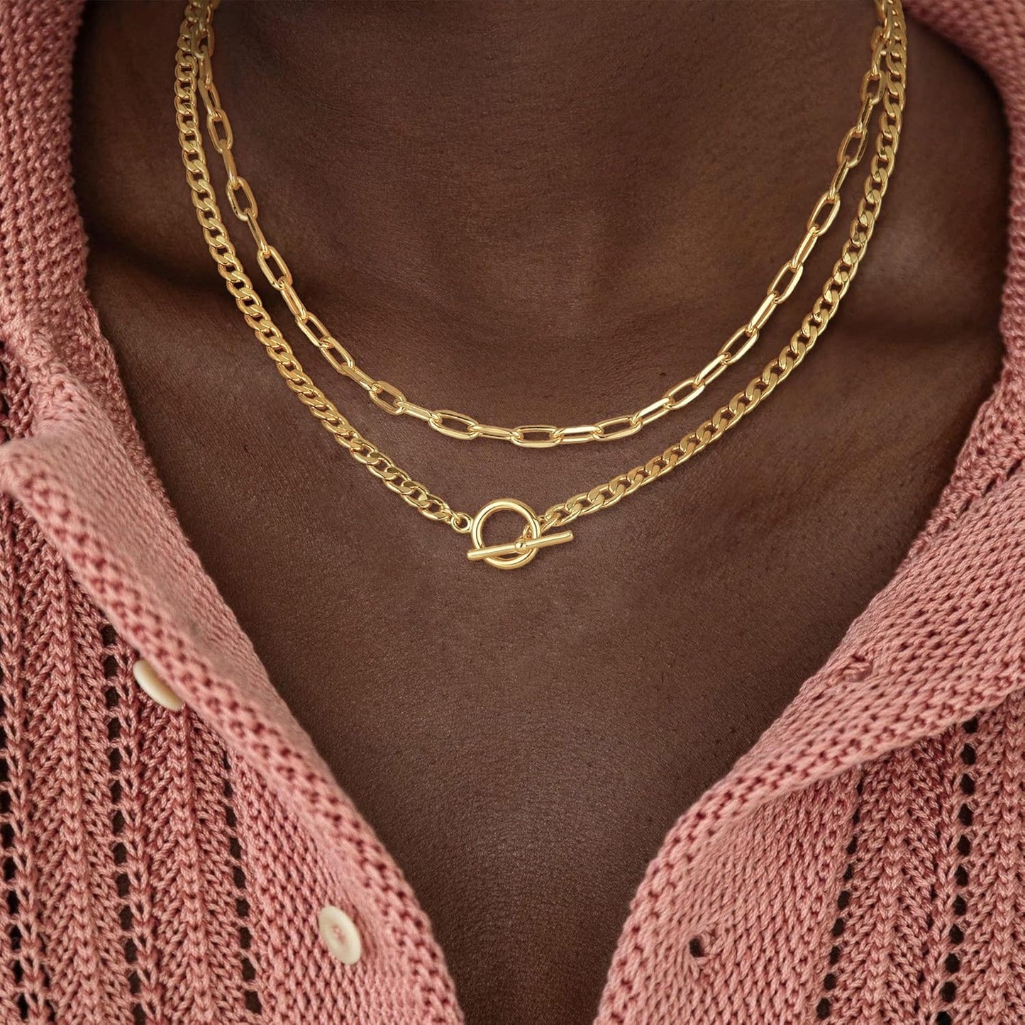 Manufacturer CHESKY Gold Layered Necklaces for Women, 14K Dainty Gold Chain Necklace Women Trendy Cuban Link Paperclip Chain Toggle Clasp Necklace Fashion Chunky Jewelry for Women Necklace