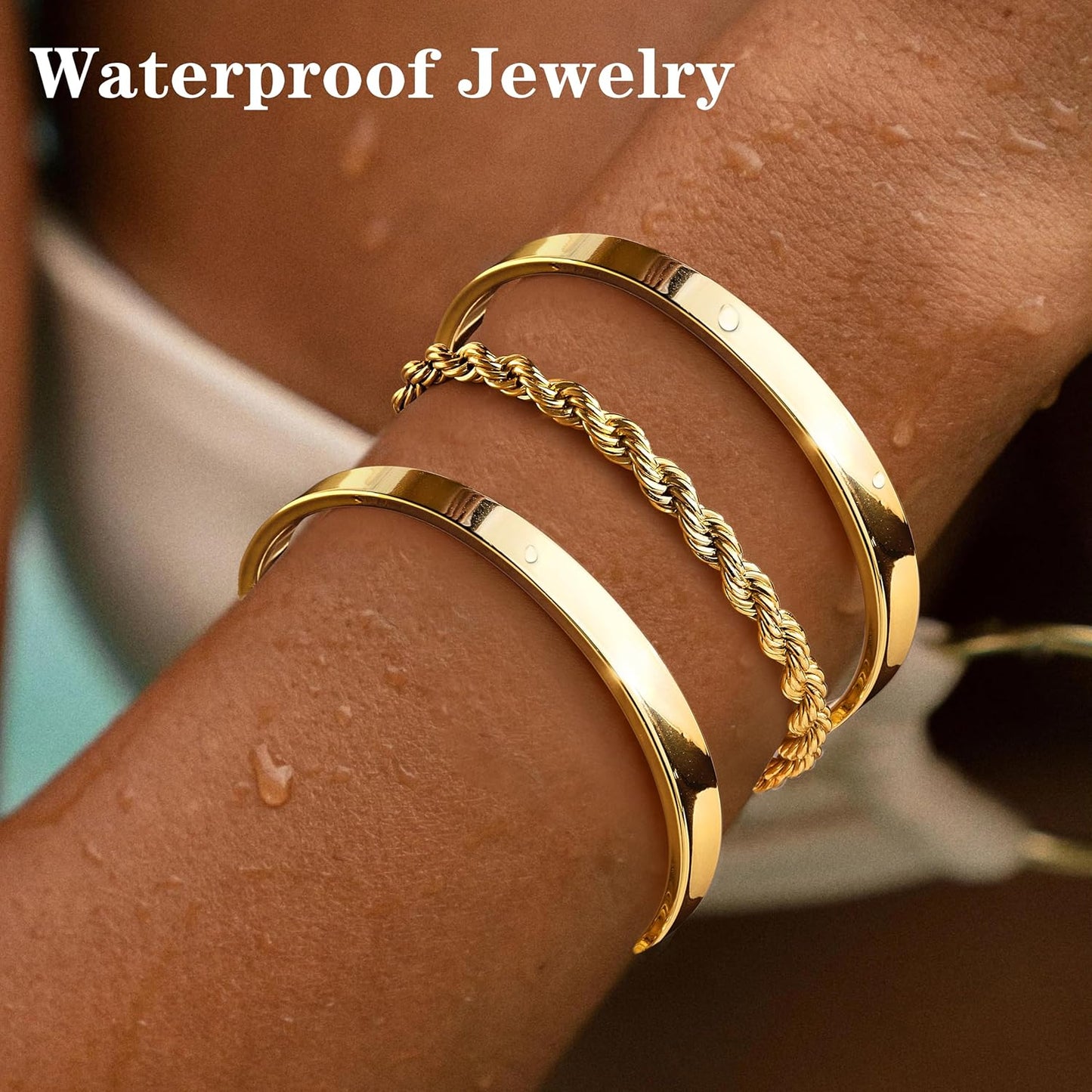 Manufacturer Gold Bracelets for Women Non Tarnish Dainty 14K Real Gold Plated Bangle Cuff Bracelets Stack for Women,Waterproof Stackable Bracelet Gold Jewelry Trendy Gifts Adjustable bracelets