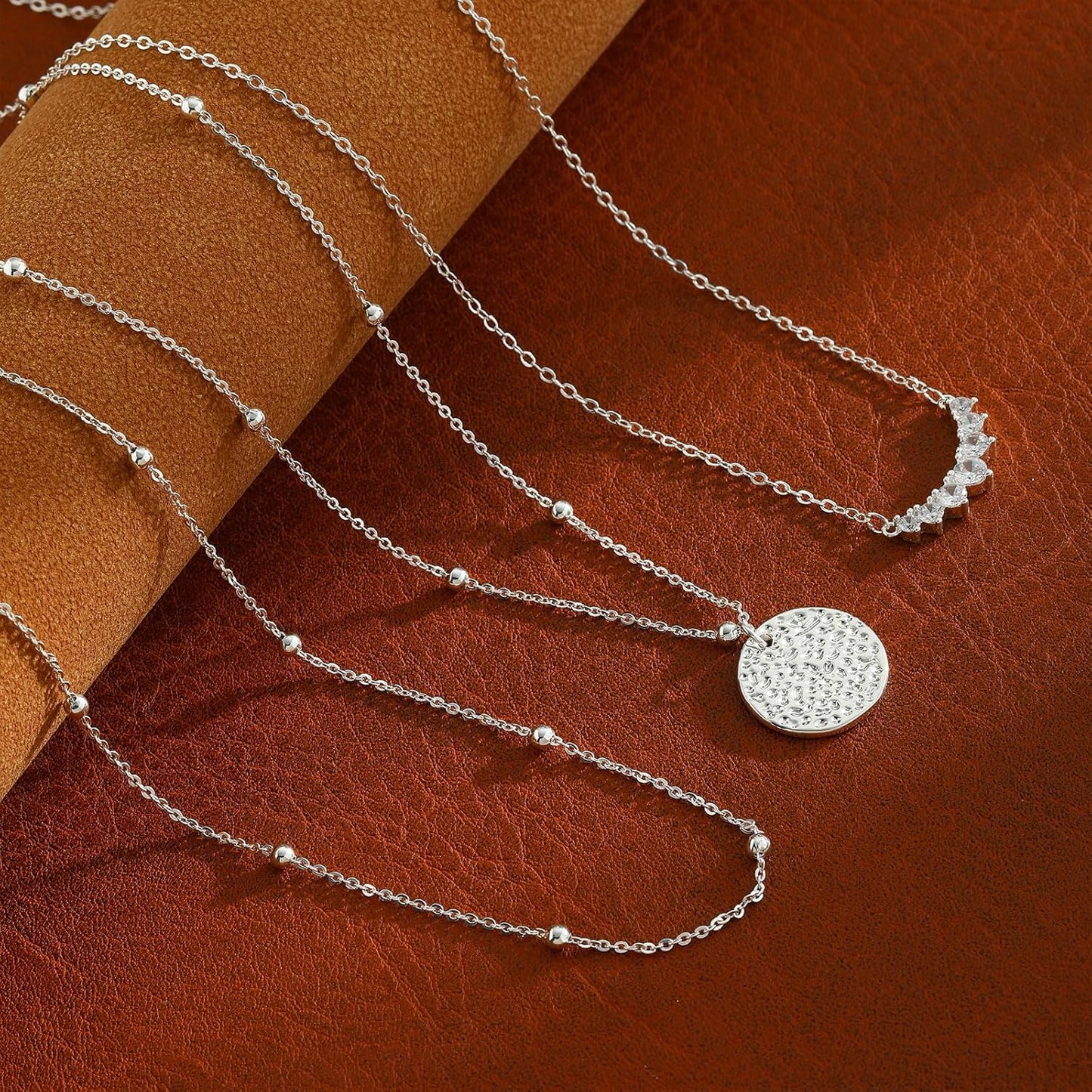 Manufacturer Layered Silver Necklaces for Women, Sterling Silver Stackable Stack Choker Necklaces Trendy Real Gold Plated Layering Disc Circle Pendant Chain Dainty Necklace Set Jewelry for Women Necklace
