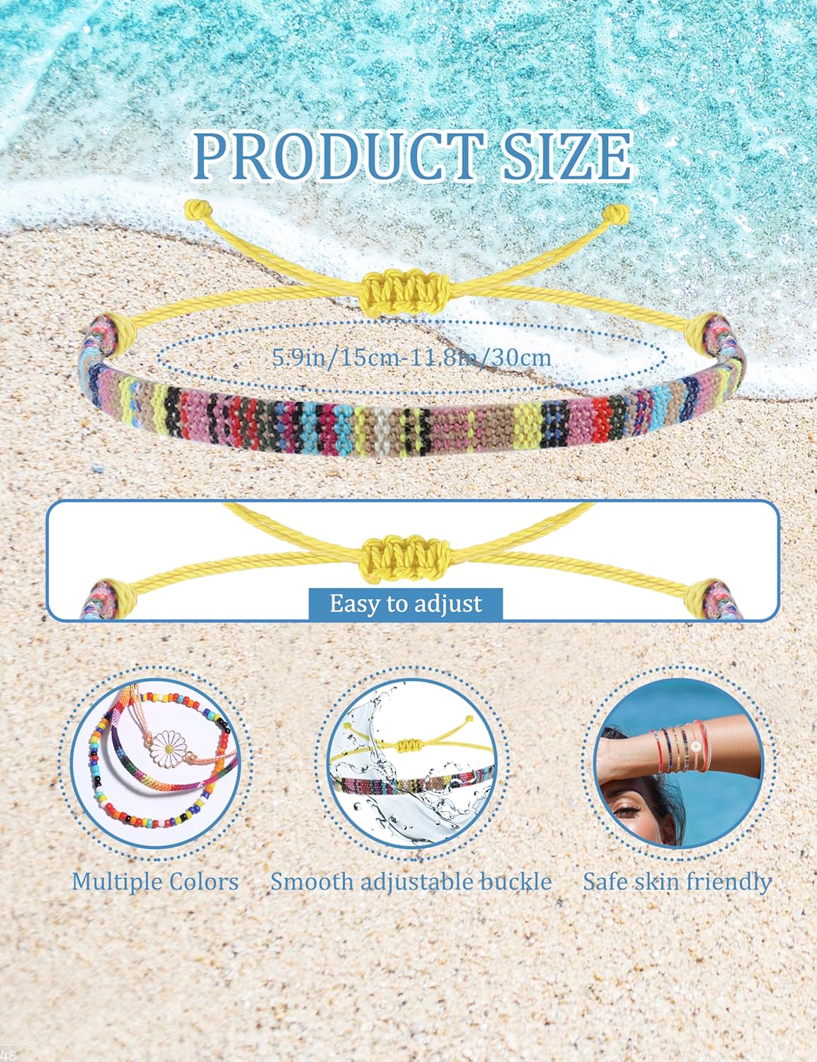 Manufacturer LOLIAS 24 Pieces Waterproof String Bracelets for Women Surfer Wave Boho Bracelet Adjustable Handmade Friendship Bracelet String Ocean Beach Boho Bracelets Anklets for Women bracelets
