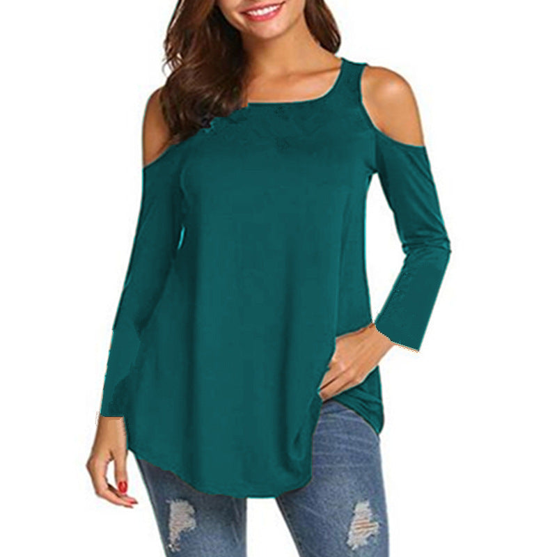 Autumn new European and American women's off-shoulder long-sleeved T-shirt loose large-size top