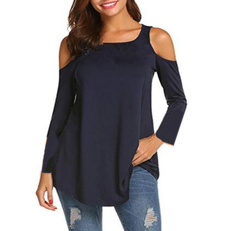 Autumn new European and American women's off-shoulder long-sleeved T-shirt loose large-size top