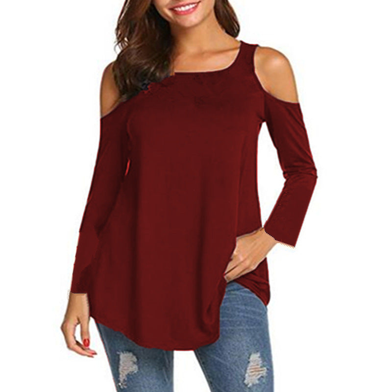 Autumn new European and American women's off-shoulder long-sleeved T-shirt loose large-size top
