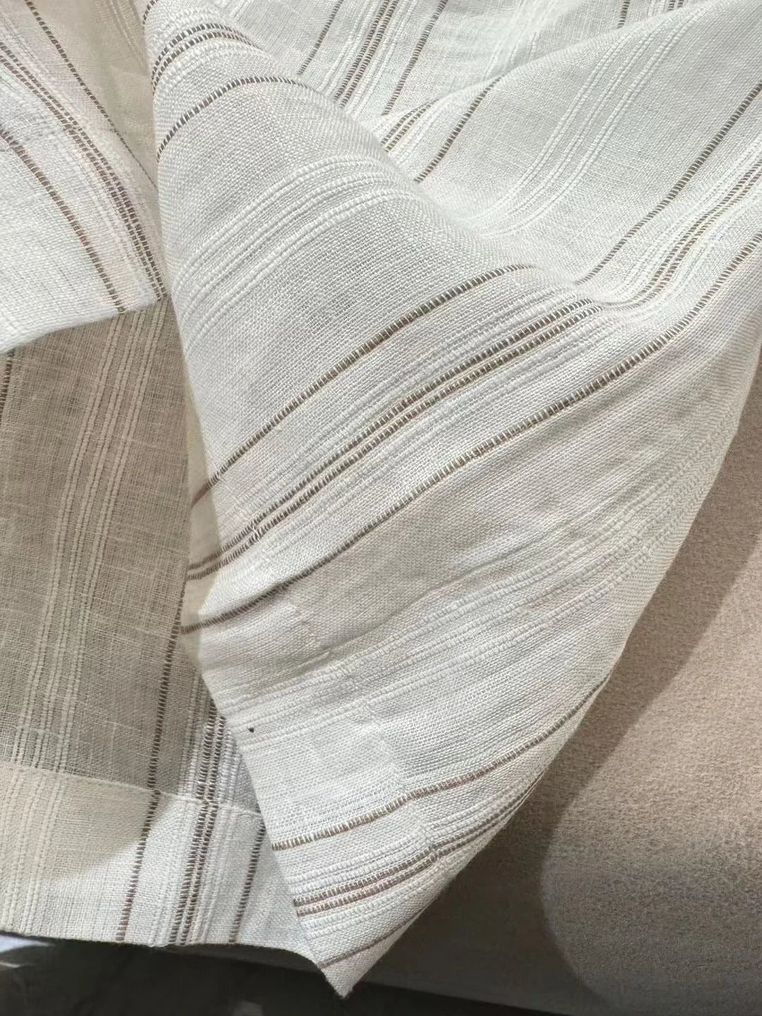 Women's New Linen Striped Stretch Waist Straight Casual Pants Wide Leg Pant