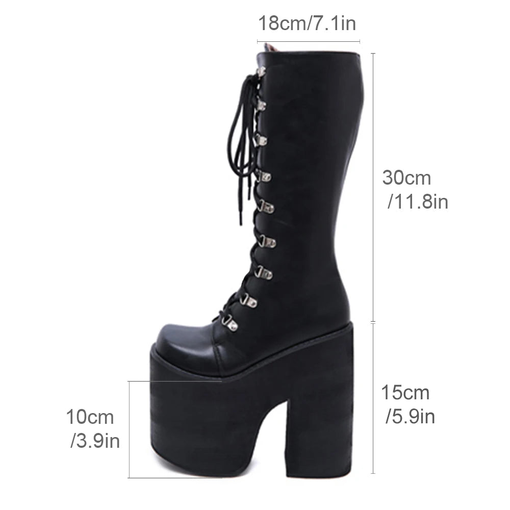 Manufacturer Zipper Platform Boots Knee High Motorcycle Boots Black Closed Toe Lace Up Long Boots boots