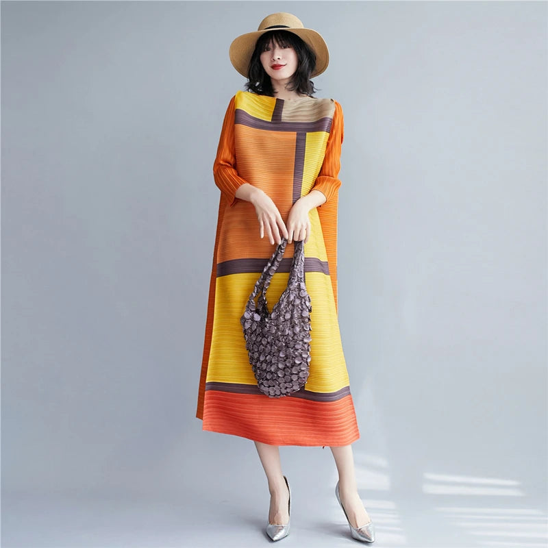 Pleated Plaid Long Women Dress 1Autumn Winter Oversized Designer Indie Aesthetic Clothing