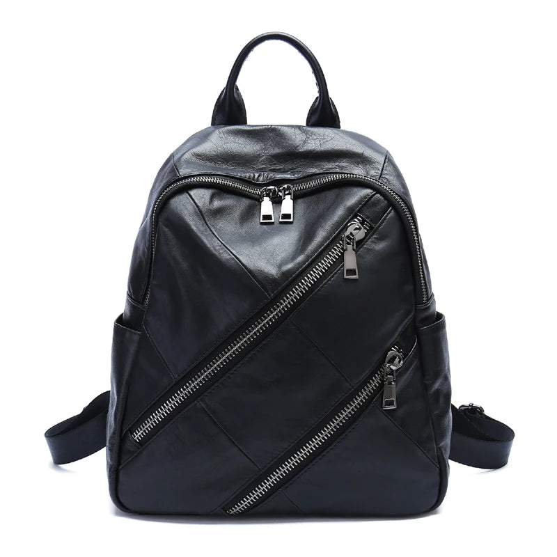 iPinee Genuine Leather Backpacks Women Luxury Soft Real Cow Leather Backpack for Travel Black Fashion Designer Back Pack Bag