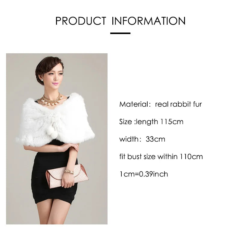 Womens Scarf Real Rabbit Fur Wrap Wedding Shawl Free Shipping White Black Winter Shawl