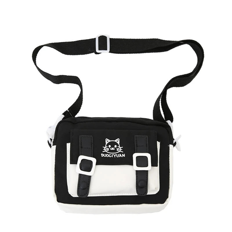 Japanese Women Girls Kawaii Crossbody Bag Cute Cartoon Cat Embroidery Small Messenger Handbag Preppy Style Student Shoulder Purs