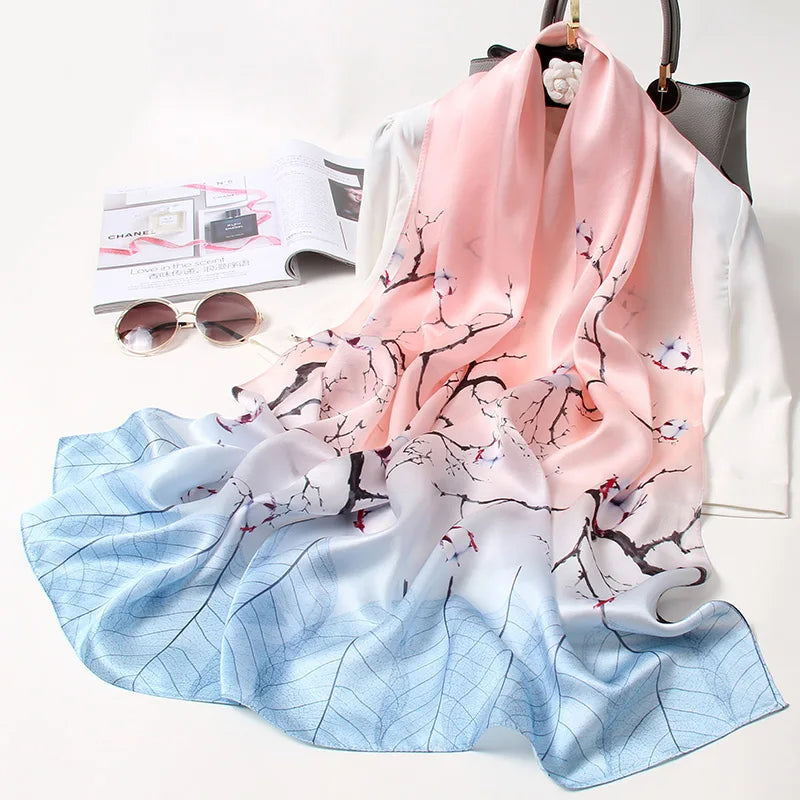 100% Pure Silk Scarf For Women Luxury Print Echarpe Femme Long Natural Silk Scarf Bufanda Fahsion Satin Shawls Wraps Neck Scarf