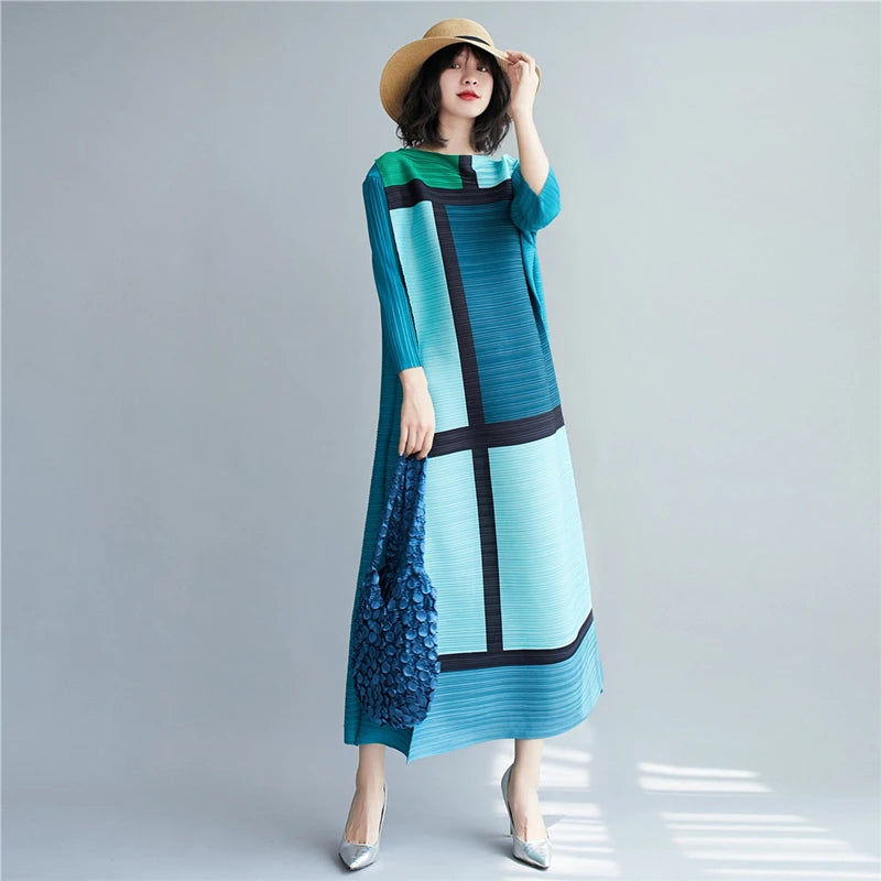 Pleated Plaid Long Women Dress 1Autumn Winter Oversized Designer Indie Aesthetic Clothing