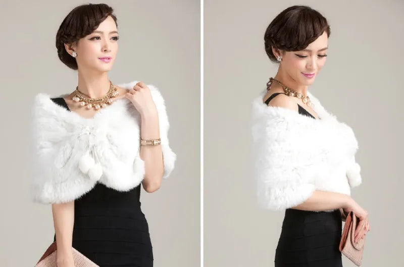 Womens Scarf Real Rabbit Fur Wrap Wedding Shawl Free Shipping White Black Winter Shawl