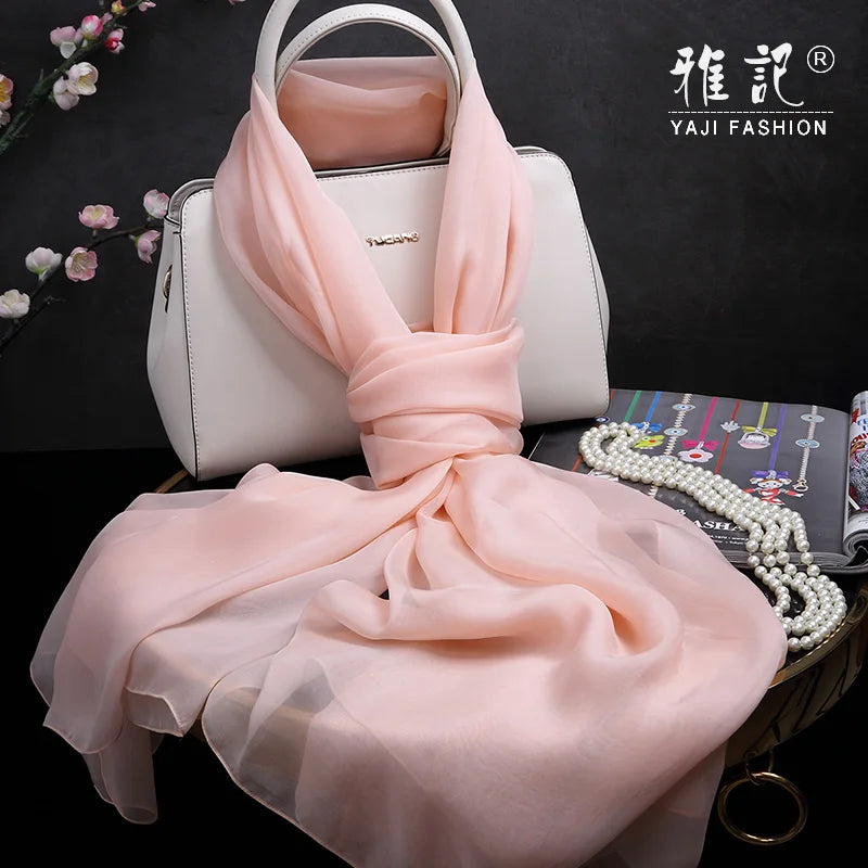 Nude pink silk scarf fashion women Neck female soft elegant solid color Hangzhou 100% silk scarf shawl long spring autumn