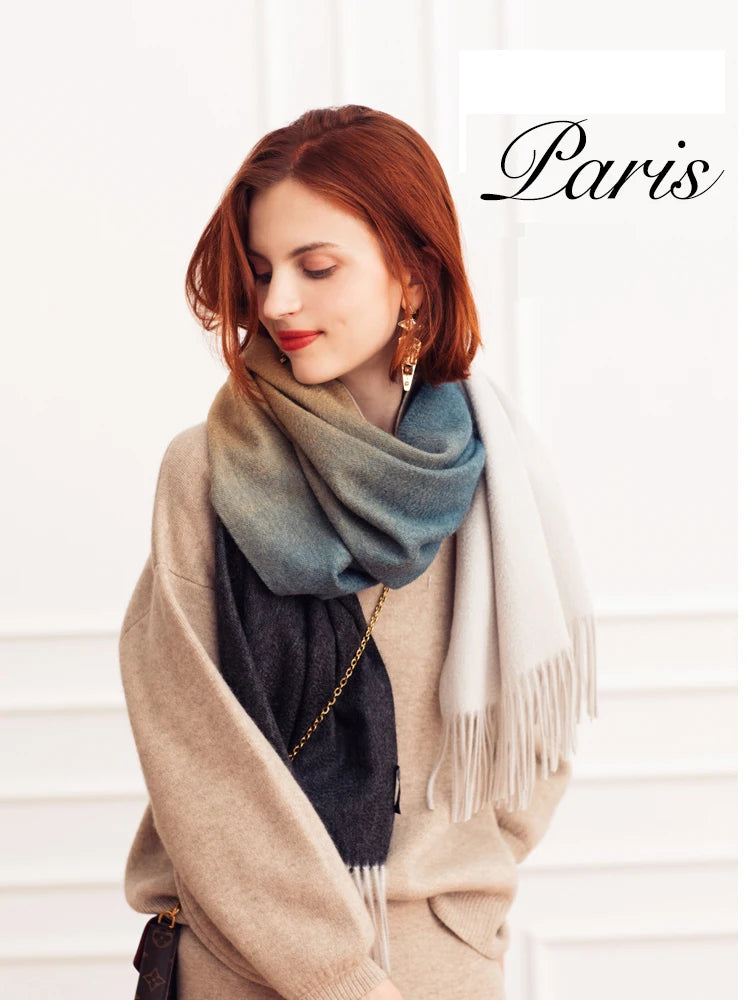 New Women Cashmere scarf Shawl Wrap Gradient Color Winter Autumn Warm Fashion Ladies Pashmina 100% Cashmere Scarf ongolia