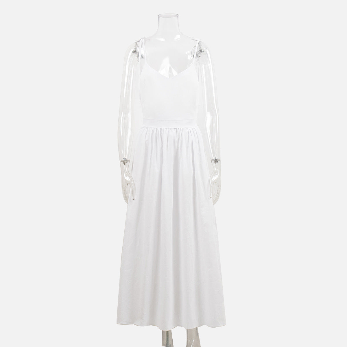 Pure cotton V-neck suspender skirt women's European and American spring new temperament elegant sexy strap backless dress