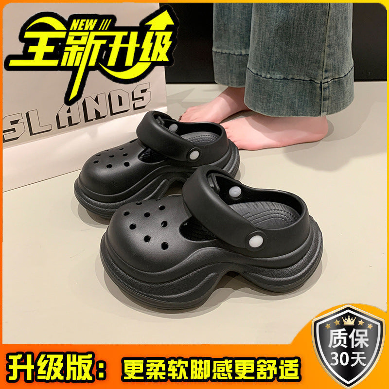 Muffin thick-soled hole shoes women's summer versatile fashion solid color heightening non-slip Internet celebrity beach bag head cool slippers