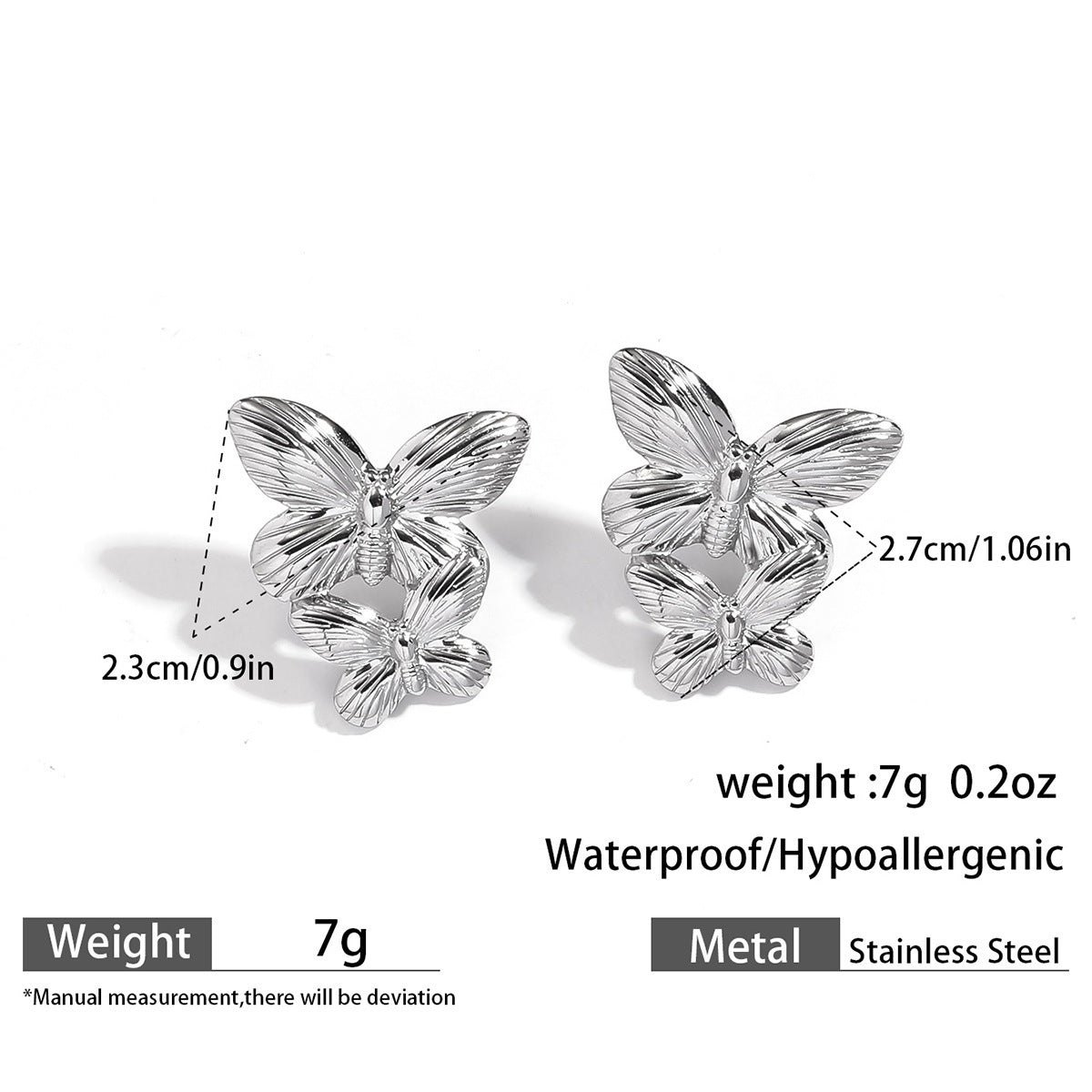 Malt European and American stainless steel titanium steel butterfly open rings ring ring earrings earrings light luxury high-end set jewelry