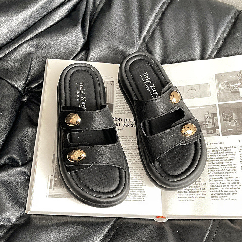 French platform slippers women's outerwear summer new high-end casual height increase with skirt one-word sandals