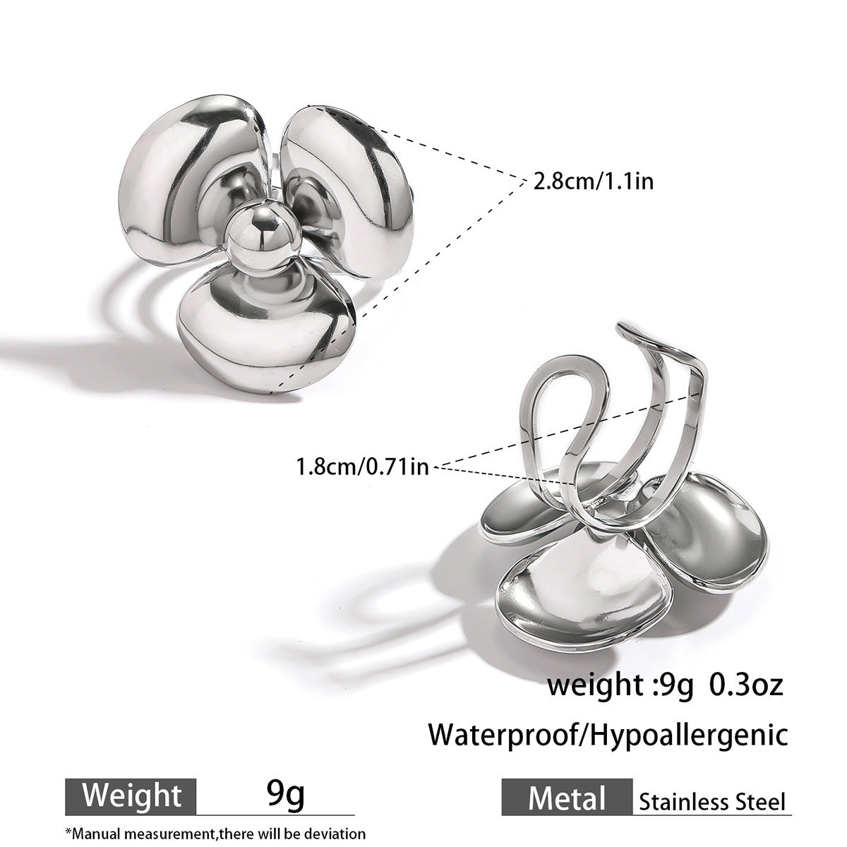 Malt stainless steel non-fading flower rings female three-dimensional opening design ring exaggerated European and American jewelry