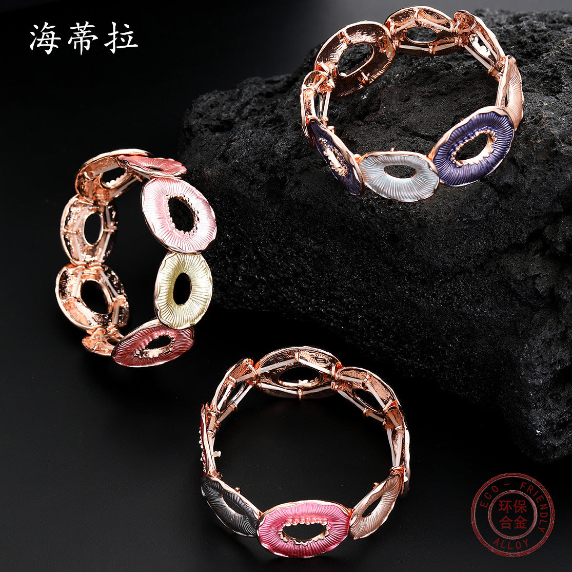 New colorful round donut alloy bracelet, hand-painted oil creative hollow round women's bracelet