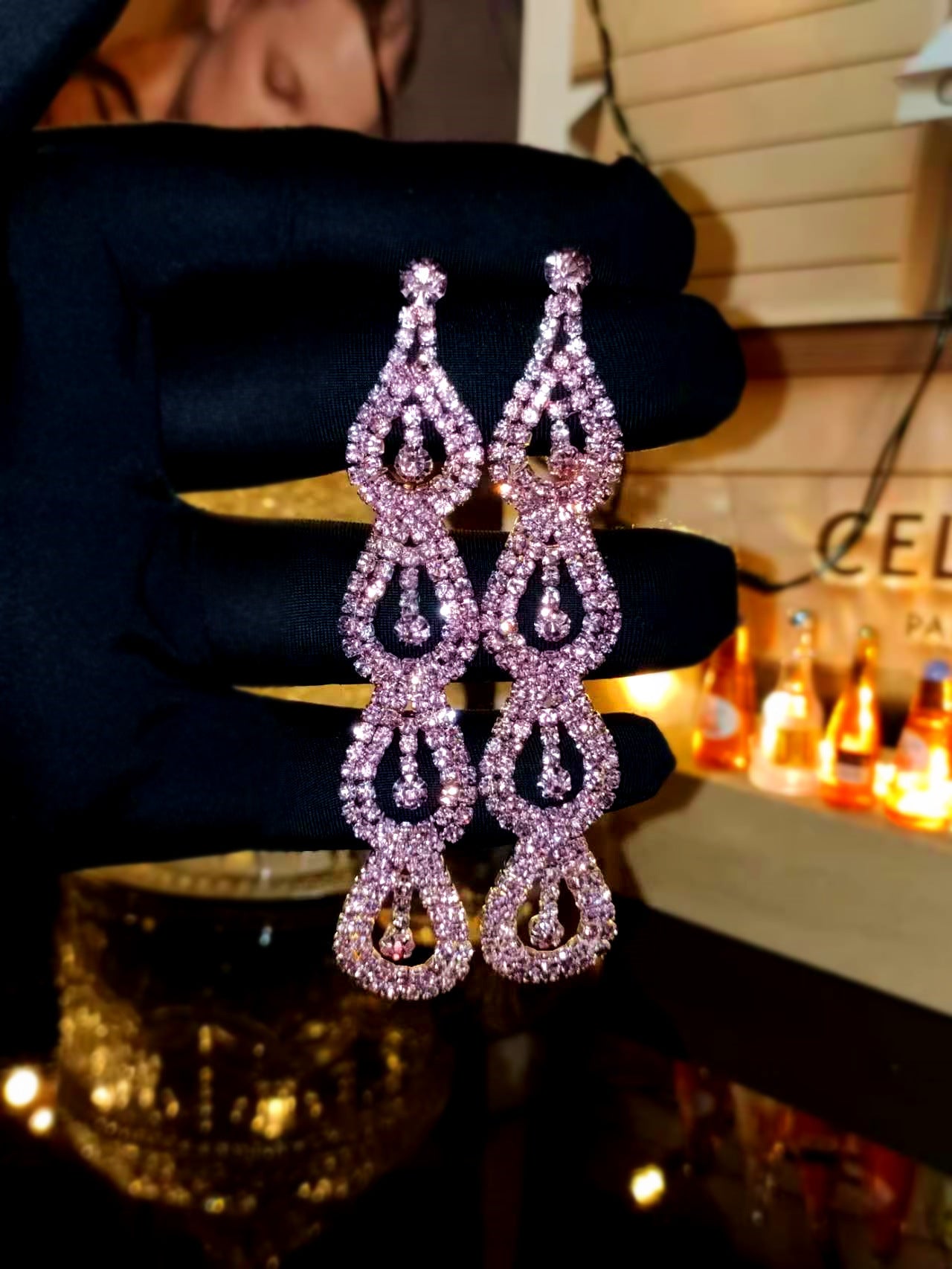 Cho Card Claw Chain Series Rhinestone Earrings Women's Super Flash Full Diamond Long Earrings Stud Earrings Dinner Versatile Earrings