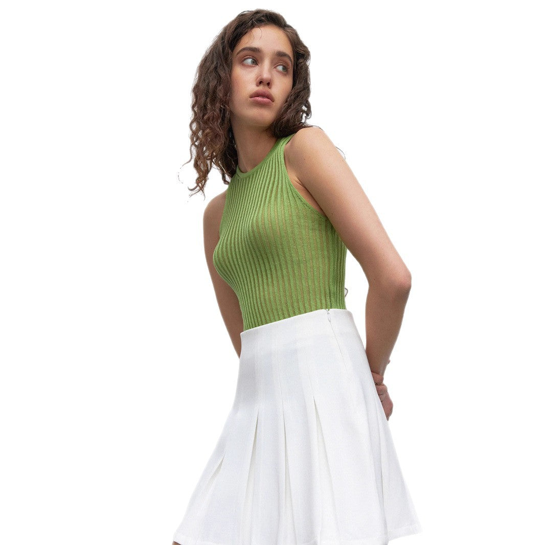 Knitted vest European and American summer sexy babes pit strip hollow vest slim sleeveless knitted top t-shirts