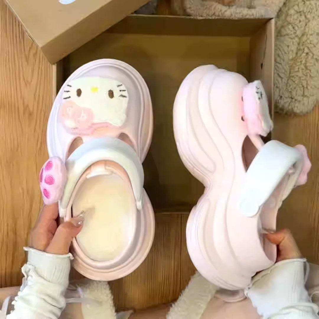 new muffin hole shoes female Mary Jane cute cartoon platform beach non-slip outer wear bag head cool slippers