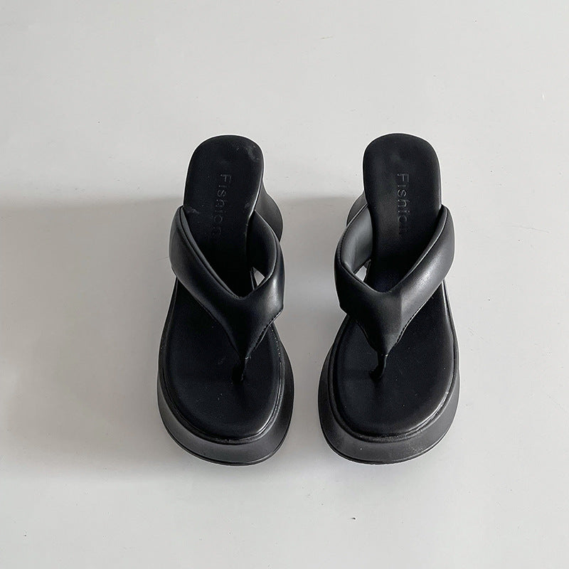 Simple and sweet wind lotus root pink thick bottom flip-flops women spring and summer new round head toe muffin bottom wear cool slippers